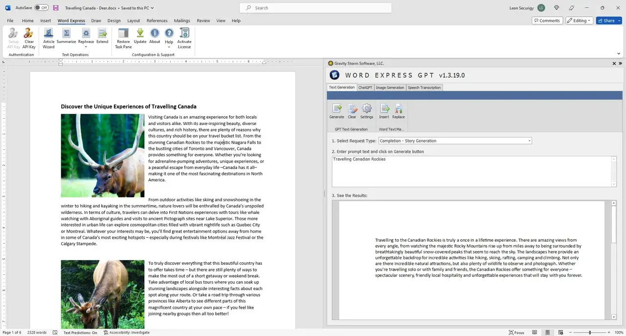 AI text generation tool for Microsoft Word